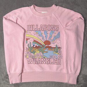 Wrangler x Billabong On The Rise Women's S Graphic Surf Sweatshirt Pink Retro